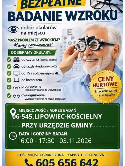 Bezpłatne badanie wzroku w Gminie Lipowiec Kościelny – zapisy trwają